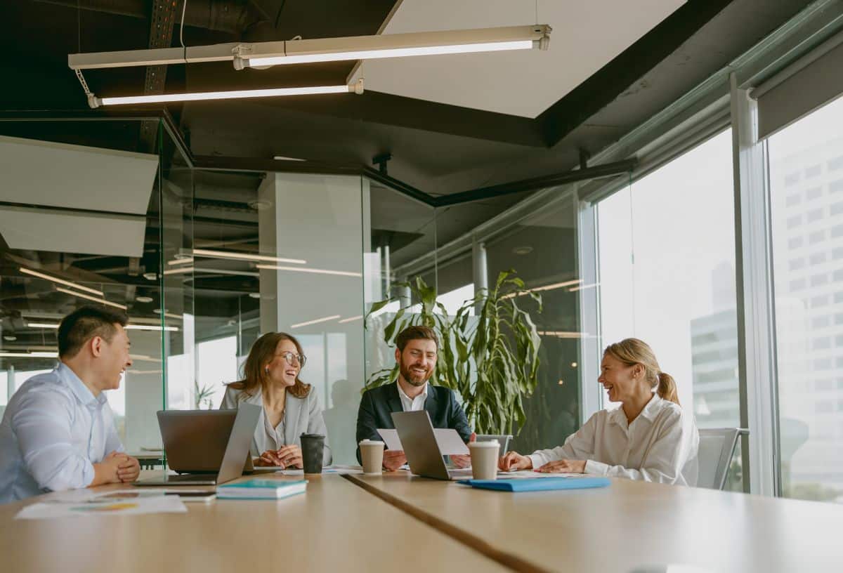 Team Meeting held in a Modern and Innovative Office Space