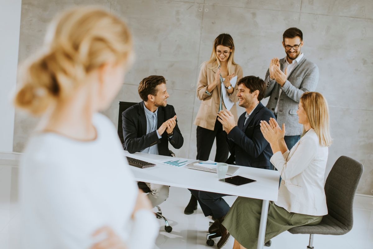happy employees in an office