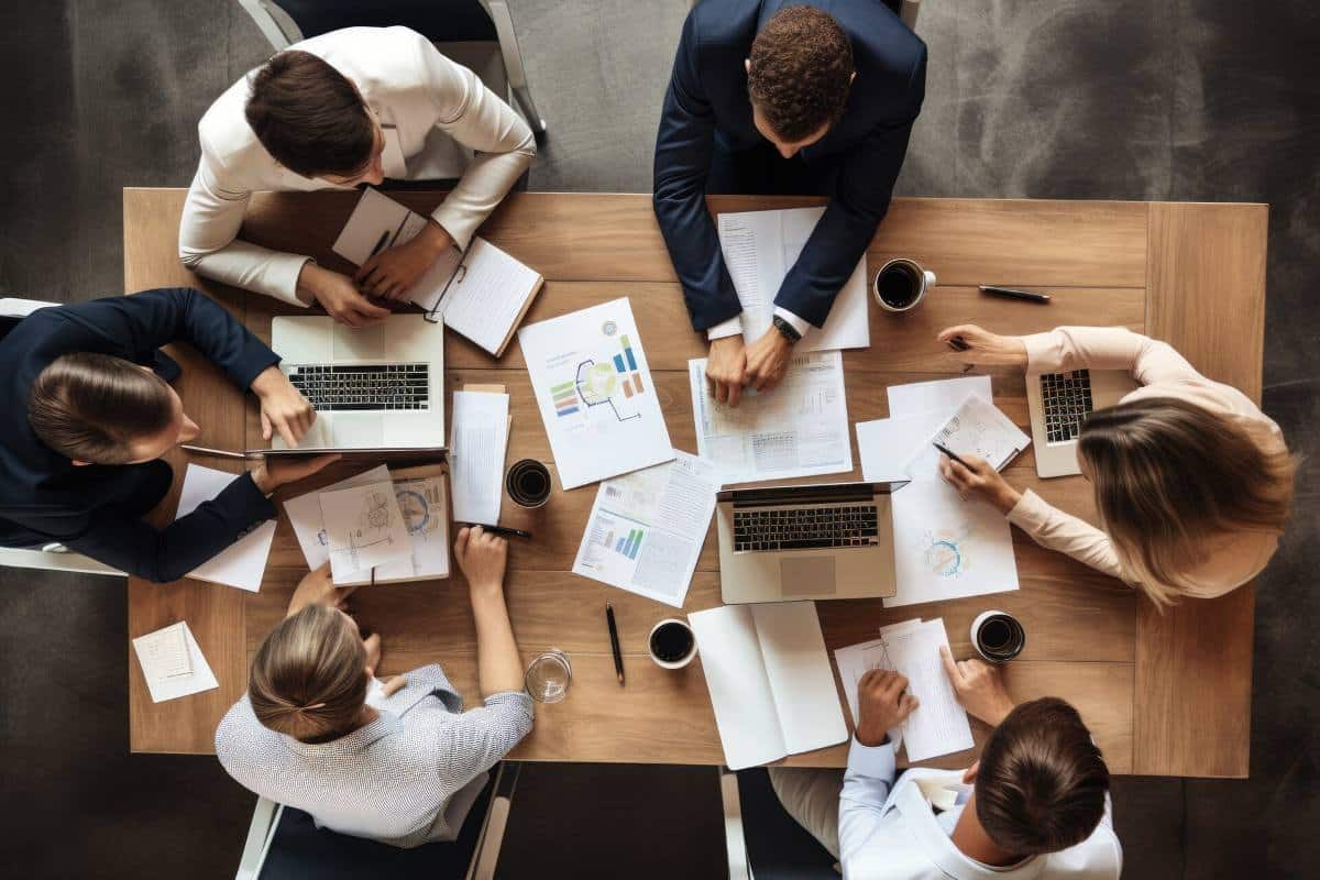 top view of a team working together on a table
