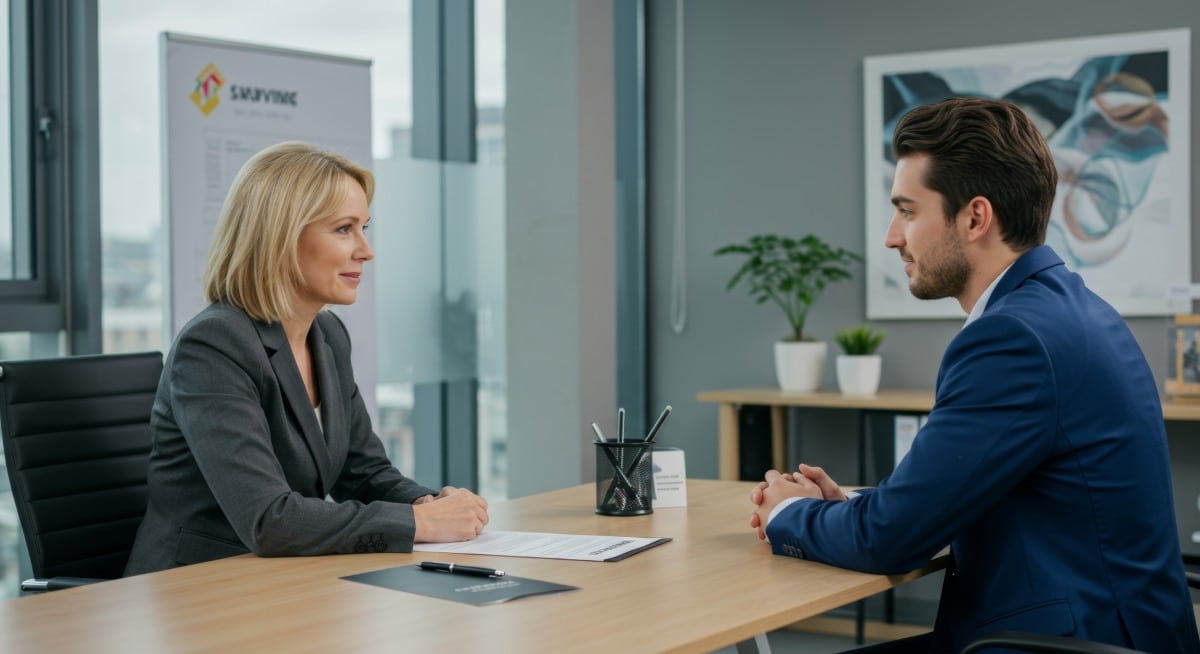 two colleagues in an exit interview