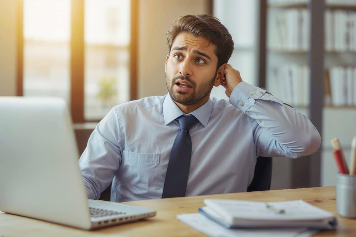 Businessman in stress from a mistake working in a modern office