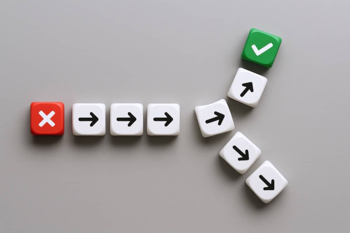 Decision Point Cubes showing diverging paths from wrong to right
